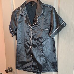 Sleek Blue Satin Pajama Set